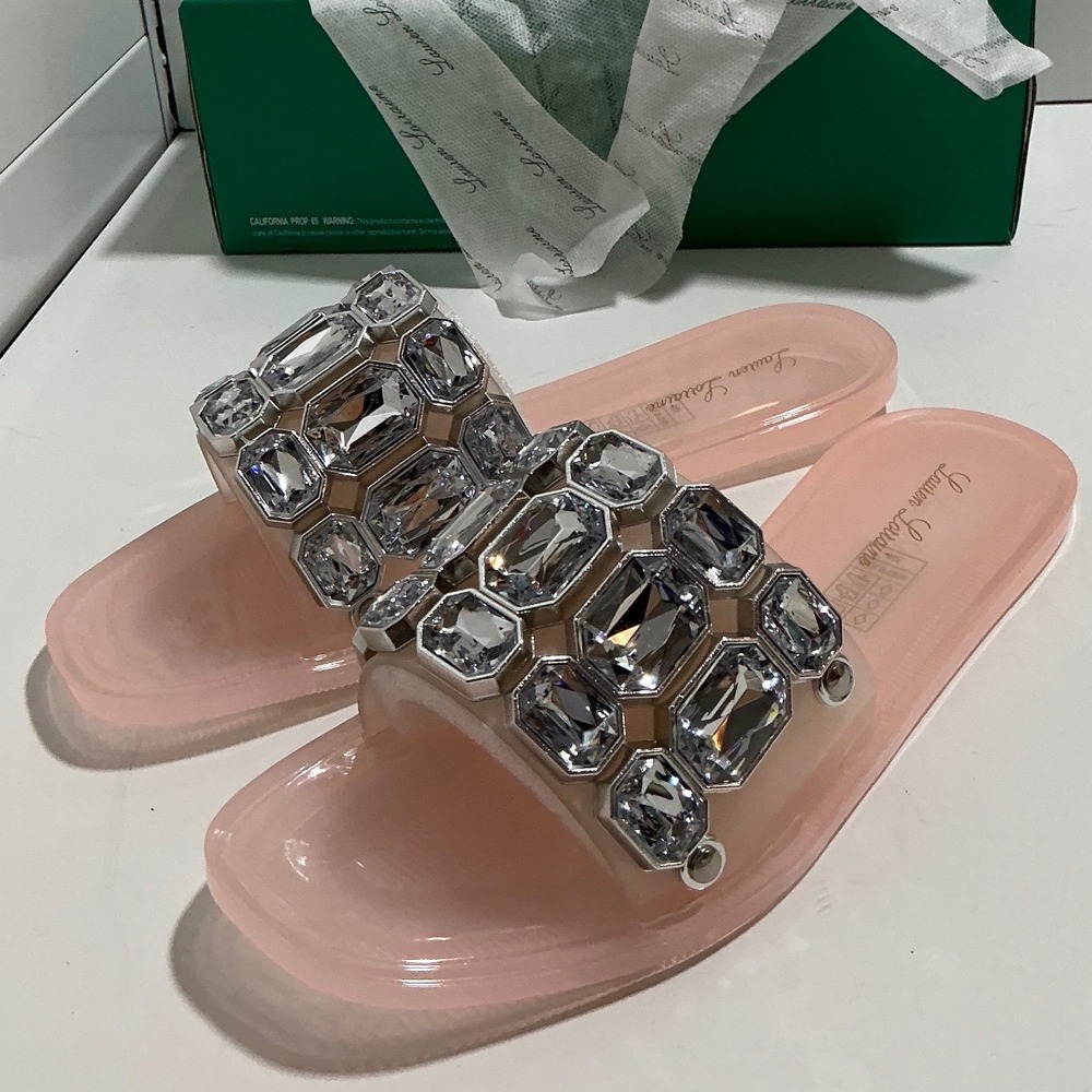 Lauren Lorraine Jade Pink Crystal Embellished Jelly Slide Sandals Womens 7